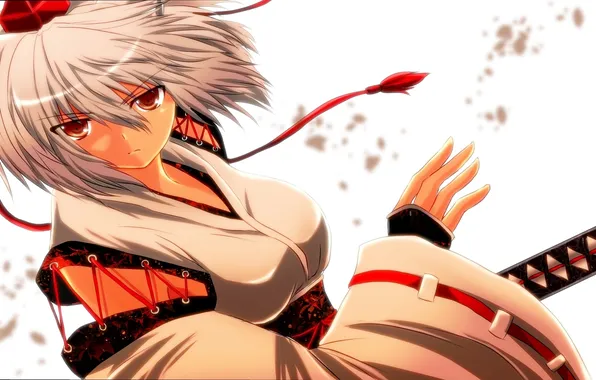 Picture look, girl, weapons, anger, sword, gesture, wolf, ears