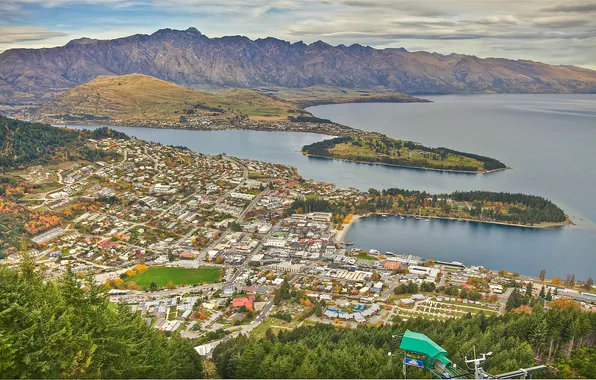 Forest, water, trees, landscape, mountains, nature, the city, lake