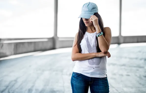 Picture girl, face, style, background, cap