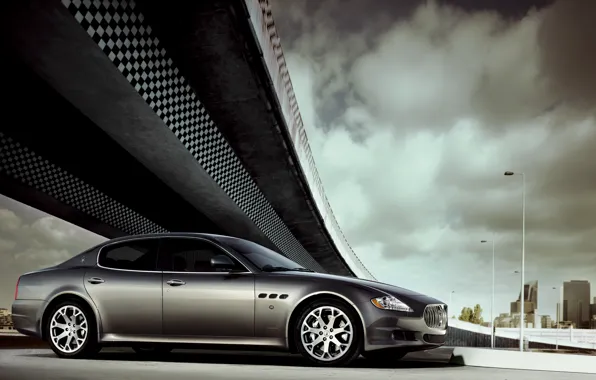 Picture Maserati, Quattroporte, Clouds, Auto, Bridge, Machine, Grey, Silver