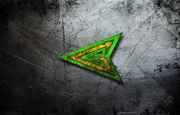 Picture metal, background, texture, scratches, center, steel, emerald, green arrow