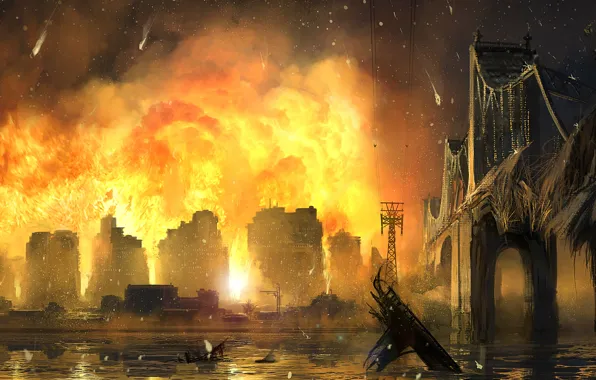 destroyed city on fire wallpaper