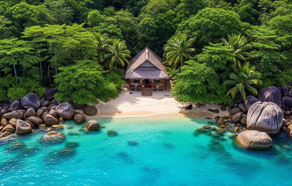 Beach, water, trees, tropics, stones, the ocean, Wallpaper, shore