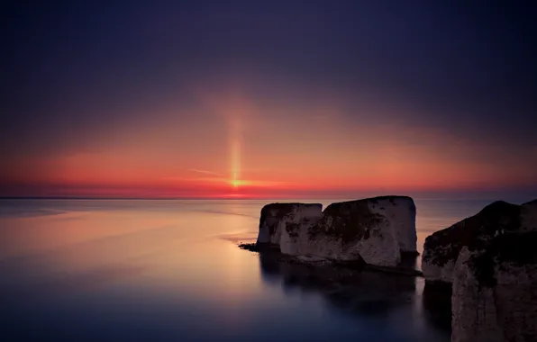 Sea, water, the sun, sunset, mountains, surface, shore, England