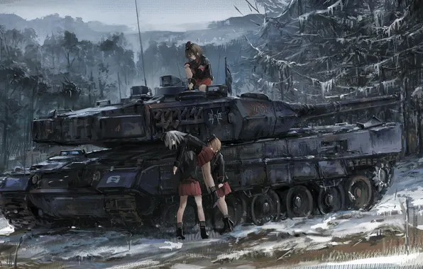 Picture battlefield, girl, game, forest, blizzard, war, anime, snow