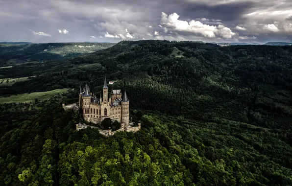 Picture forest, mountains, castle, Germany, Hohenzollern, Baden-Württemberg