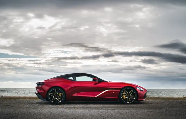 Picture red, Aston Martin, coupe, in profile, Zagato, 2020, V12 Twin-Turbo, DBS GT Zagato, 760 HP