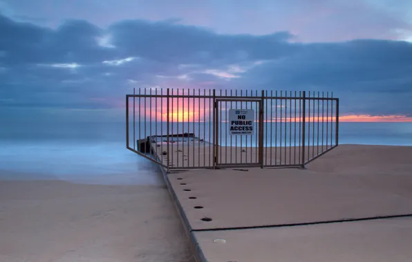Picture sand, sea, the sky, the sun, sunset, clouds, the ocean, shore, The evening, the fence, …
