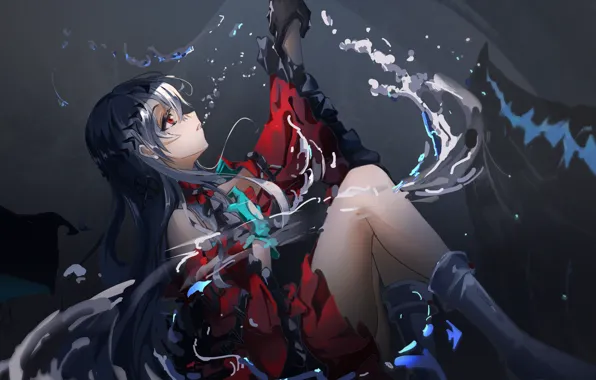 Picture water, girl, magic, Arknights, Skadi