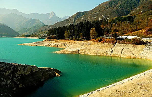 Picture trees, mountains, nature, lake, Italy, Barcis