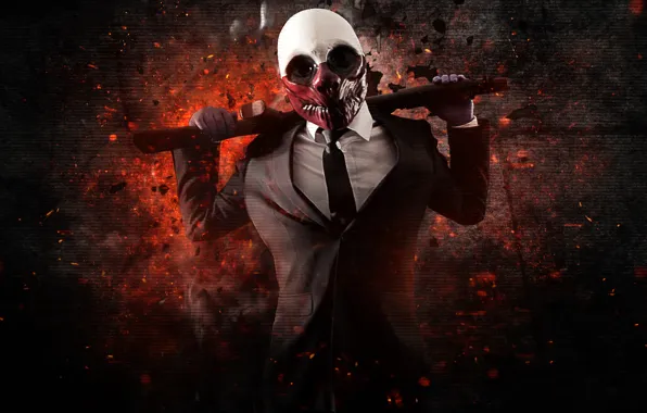 Picture Wolf, Game, Background, Weapon, Money, Mask, Shotgun, Payday: The Heist