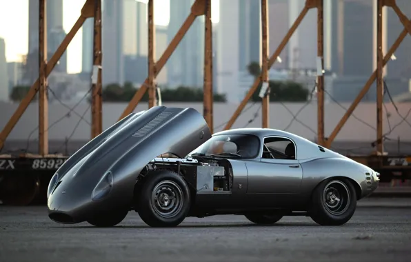 Picture Grey, The hood, Jaguar E-Type, Sports car