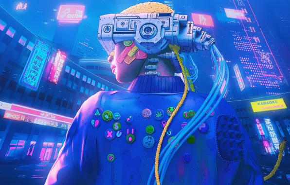 Picture Color, The city, Neon, Glasses, Style, Fantasy, Style, Color, Fiction, Fiction, Illustration, Sci-Fi, Cyberpunk, Science …