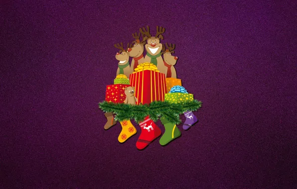 Picture Minimalism, Christmas, Background, New year, Holiday, Deer, Mood, Gifts, Socks