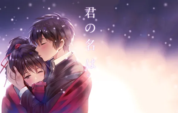 Picture love, romance, kiss, anime, art, two, Kimi no VA On, Your name