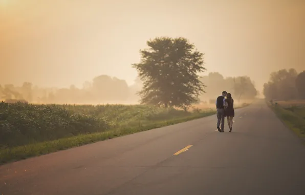 Picture morning, girl, road, guy