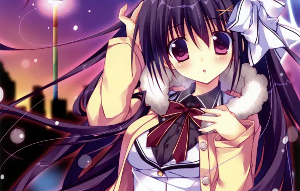 Picture winter, girl, snow, anime, art, phone, form, schoolgirl