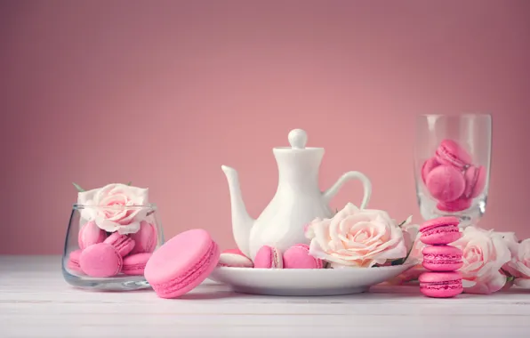 Picture flowers, roses, dessert, pink, flowers, cakes, sweet, sweet