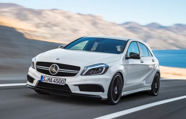 Picture road, movement, Mercedes-Benz, speed, AMG, Hatchback, 2014, A45