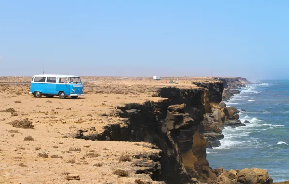 Picture sea, wave, rocks, coast, Volkswagen, Volkswagen Transporter