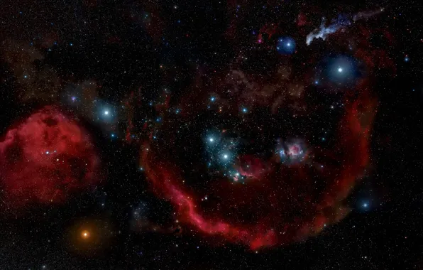 Picture Stars, Nebula, Emission nebula, Constellation of Orion, Barnard's Loop, Orion Molecular Cloud Complex, Sh 2-276