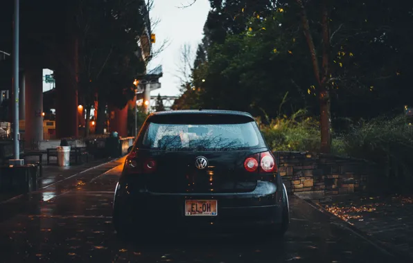 Picture leaves, trees, Volkswagen, wheel, back, Golf, stadium
