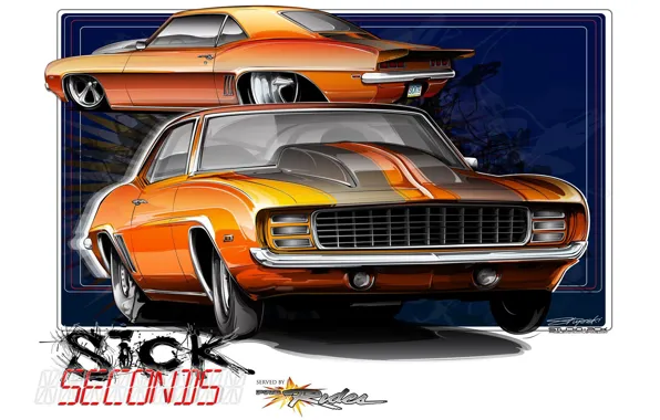 Picture orange, 1969, Chevrolet Camaro, Chevrolet Camaro SS, Drag, drag, Sick Second