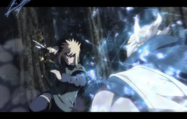 Picture lightning, art, kunai, Naruto Shippuden, Minato vs Raikage
