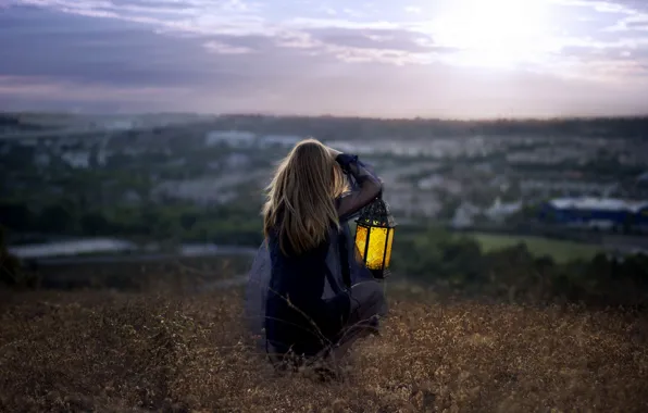 Picture girl, mood, lamp