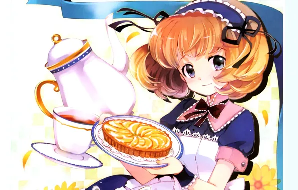 Picture red, the maid, tray, apron, bezel, cuff, coffee pot, Apple pie