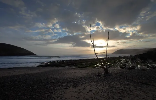 Picture sea, beach, the sun, clouds, sunset, Bay