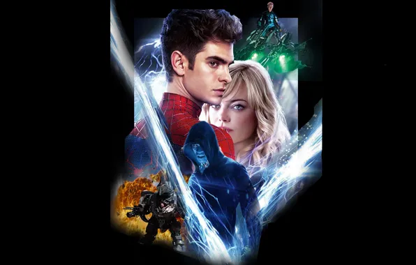 Picture rino, spider man, green goblin, gwen stacy