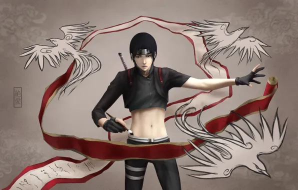 Picture birds, art, brush, naruto, scroll, sai, zetsuai89