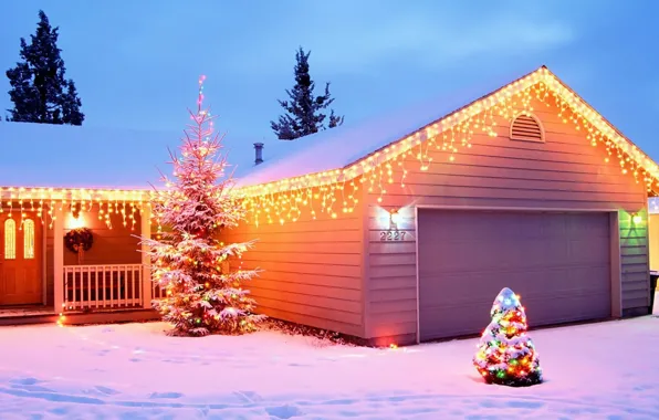 Picture New Year, House, Tree