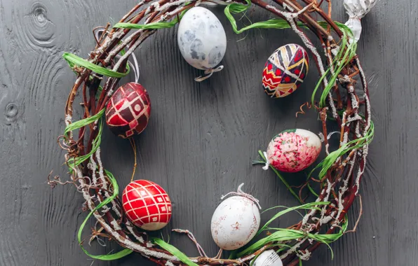 Picture eggs, Easter, Holiday, wreath, twigs