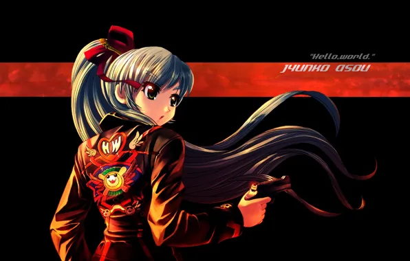 Picture girl, gun, background
