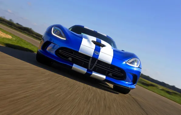 Picture Auto, Blue, Strip, Dodge, Dodge, Lights, Viper, GTS, SRT, The front, Sports car