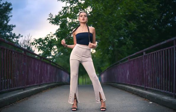 Picture girl, bridge, pose, model, braids, Under