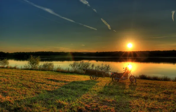 Picture the sun, sunset, nature, river, photo, dawn, Germany, rays of light, Hesse