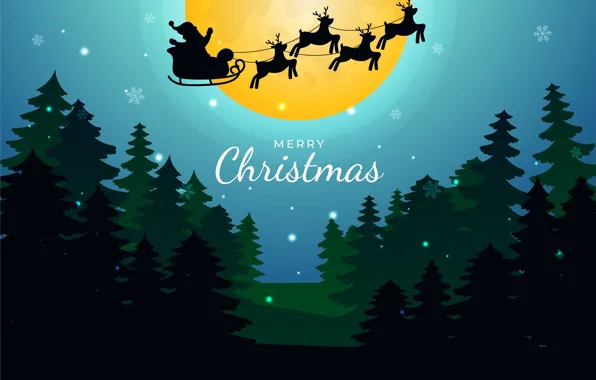 Picture Winter, Night, The moon, Christmas, New year, Santa Claus, Deer, Merry Christmas, Tree, Sleigh, Delivers …