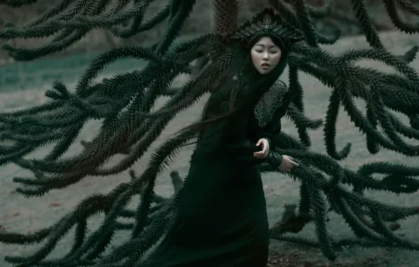 Picture girl, branches, fantasy, art, Sadness, Agnieszka Lorek, Lilian Liu