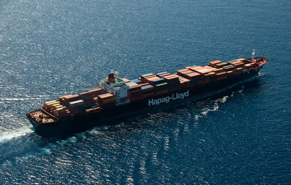 Picture ocean, aerial view, containers, Cargo ship