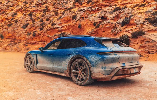Picture Porsche, Blue, Rear, Mud, Cross Turismo, 2021, Taycan, Porsche Taycan 4S