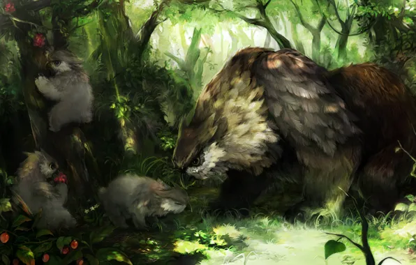 Picture eagle, forrest, Dragon's Crown, feline