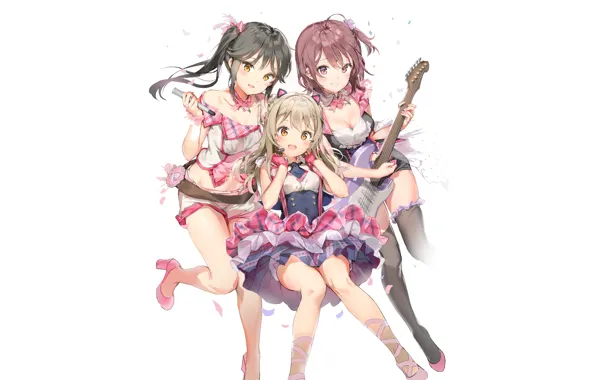 Picture girls, white background, trio