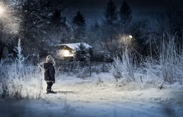 Picture winter, road, boy