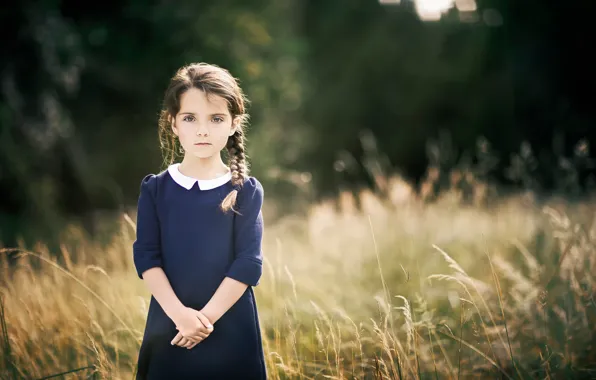 Picture dress, girl, pigtail, bokeh