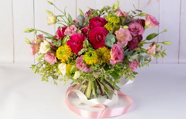 Picture bouquet, tape, Ranunculus, eustoma