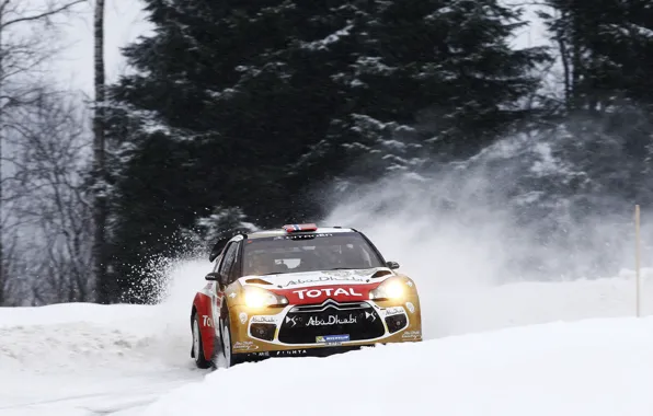 Picture Winter, Snow, Sport, Machine, Turn, Citroen, Skid, Citroen, DS3, WRC, Rally, Rally, Cold