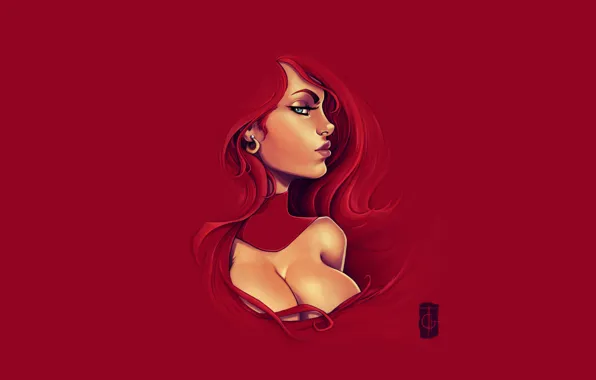 Picture Red, Color, Girl, Minimalism, Style, Face, Profile, Background